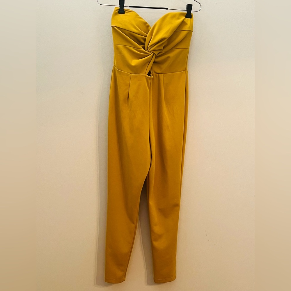 Bailey Blue Yellow Strapless Jumpsuit with Sweetheart Neckline Size Medium